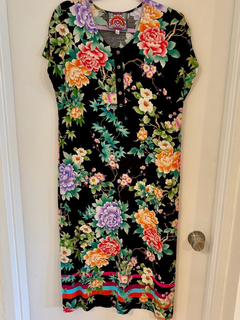 Johnny Was Midi Dress in Black with Pastel Blooms, Medium - Picture 4 of 6